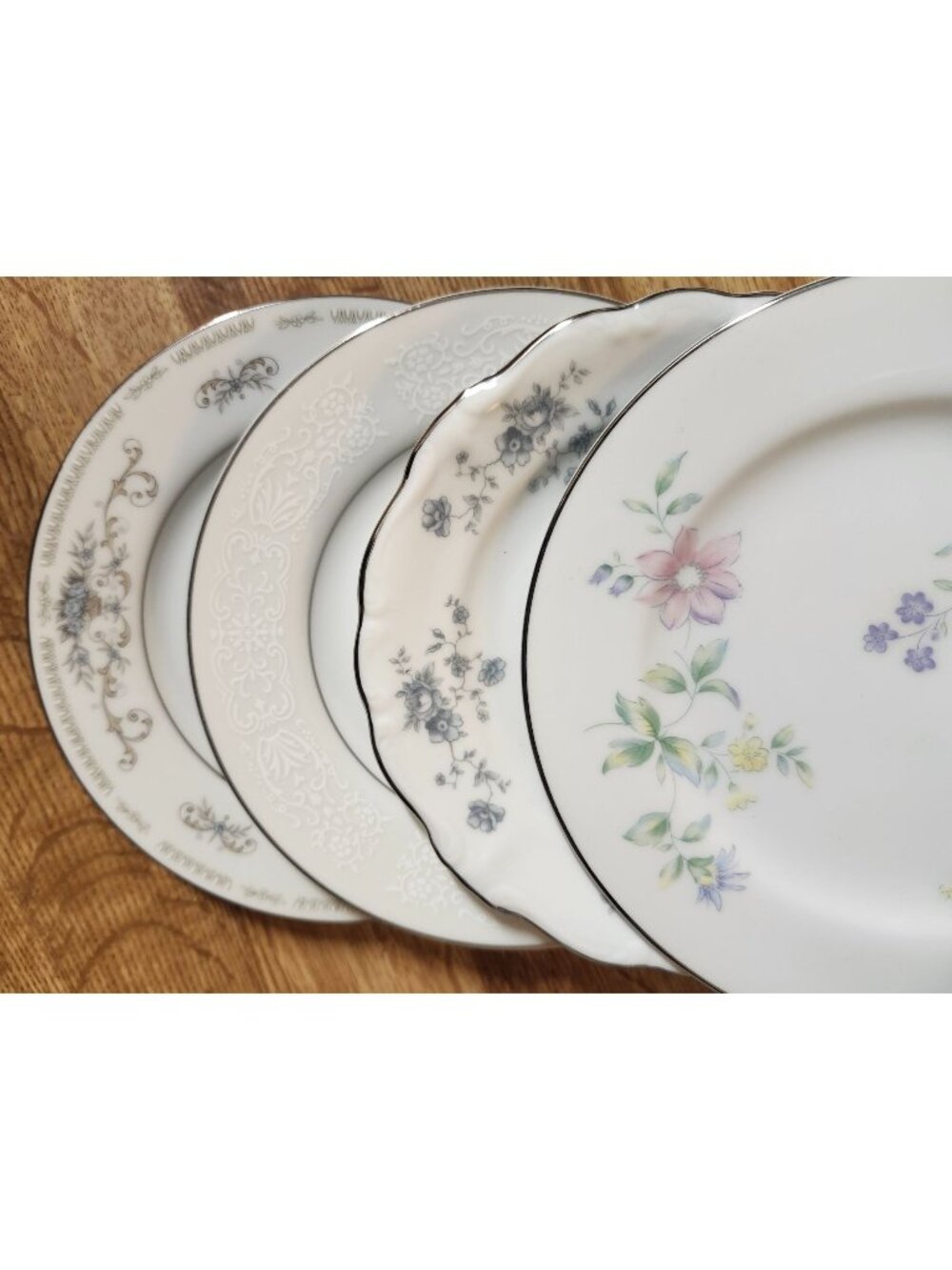 Mismatched Dessert Cake Plates Silver Rims Fine China ~6.25"
